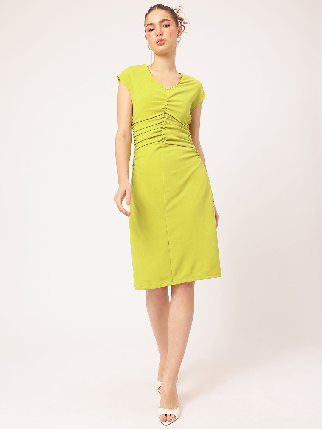 DressBerry Workspace Edit Ruched V-Neck Sheath Dress