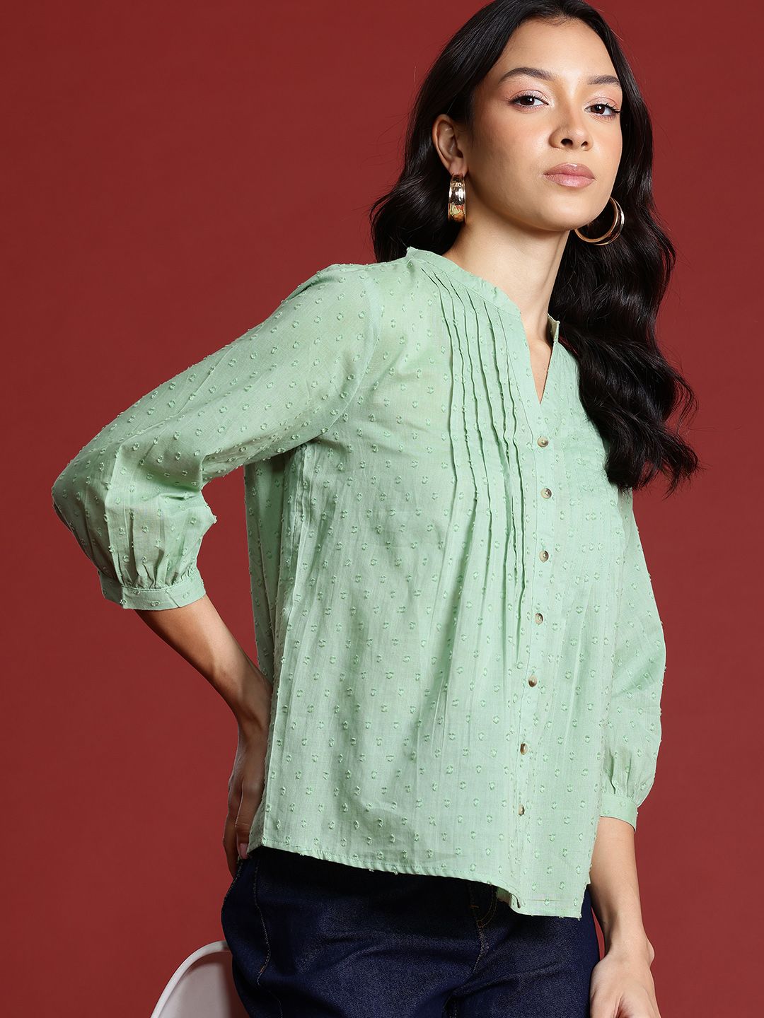 all about you Dobby Detail Pure Cotton Shirt Style Top