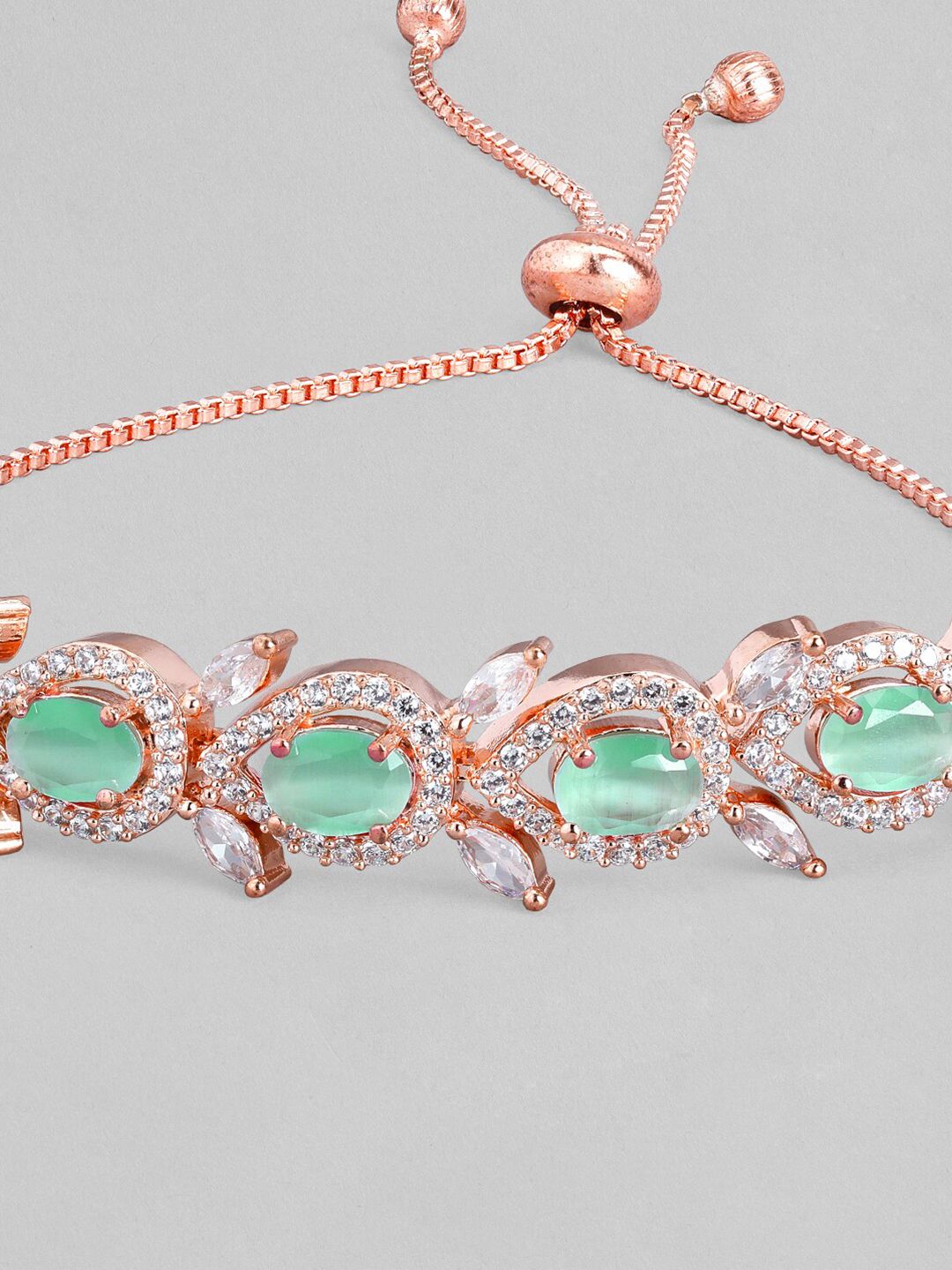 Rubans 18K Rose Gold-Plated Sea Green AD & Cubic Zirconia Adjustable Pull Chain Bracelet