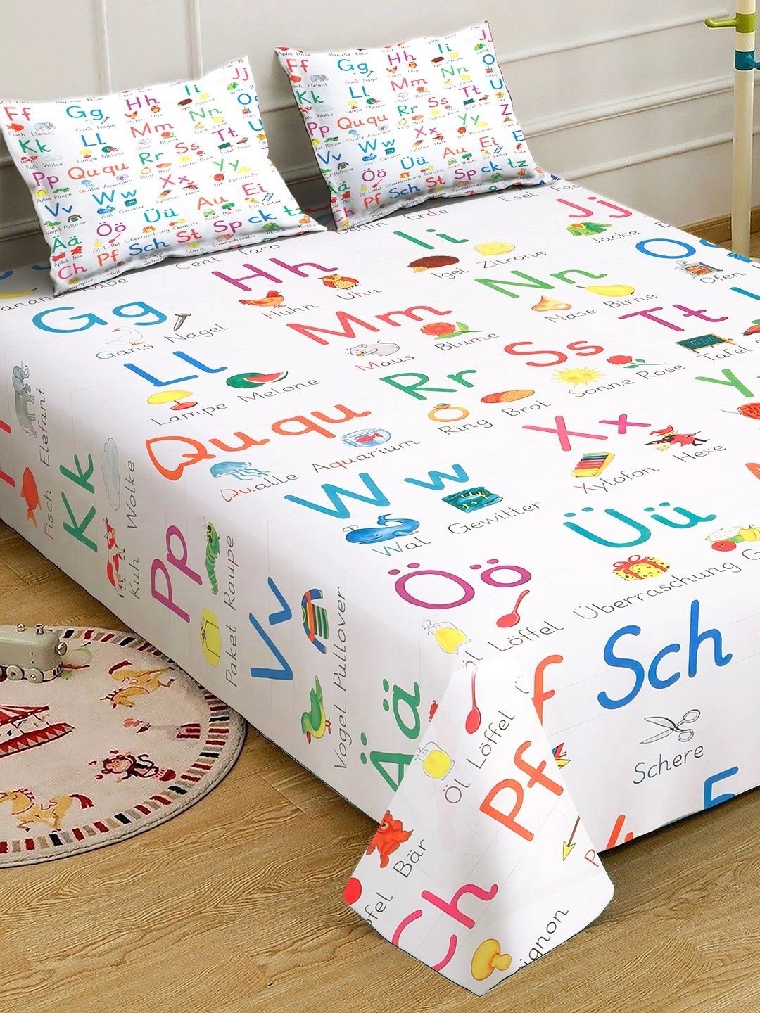 Moda Rapido X KLOTTHE Watak Kartun Putih & Hijau 400 TC Cadar King dengan 2 Sarung Bantal