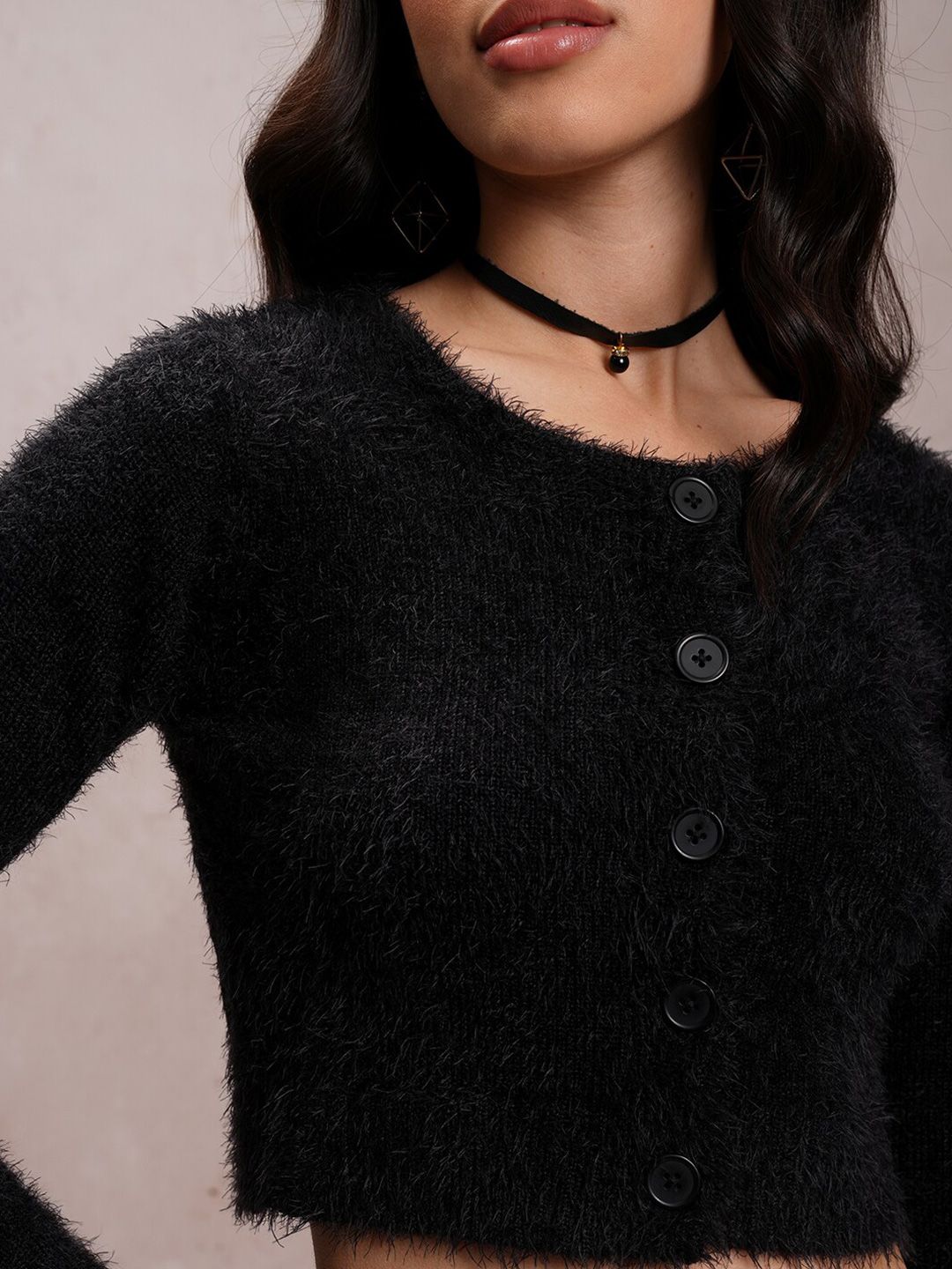 Tokyo Talkies Self Design Acrylic Front-Open Sweaters
