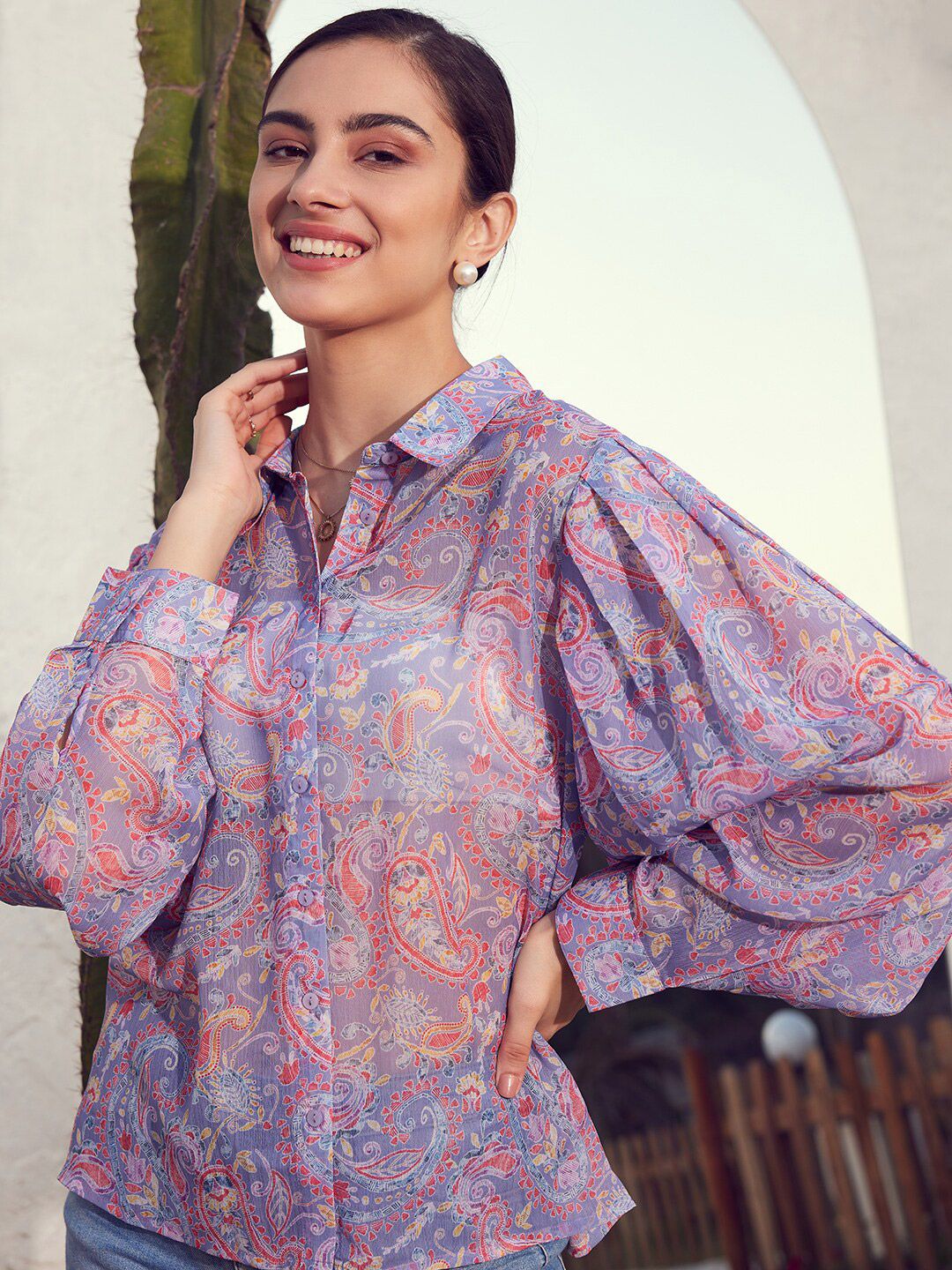 STREET 9 Lavender Comfort Paisley Printed Casual Shirt