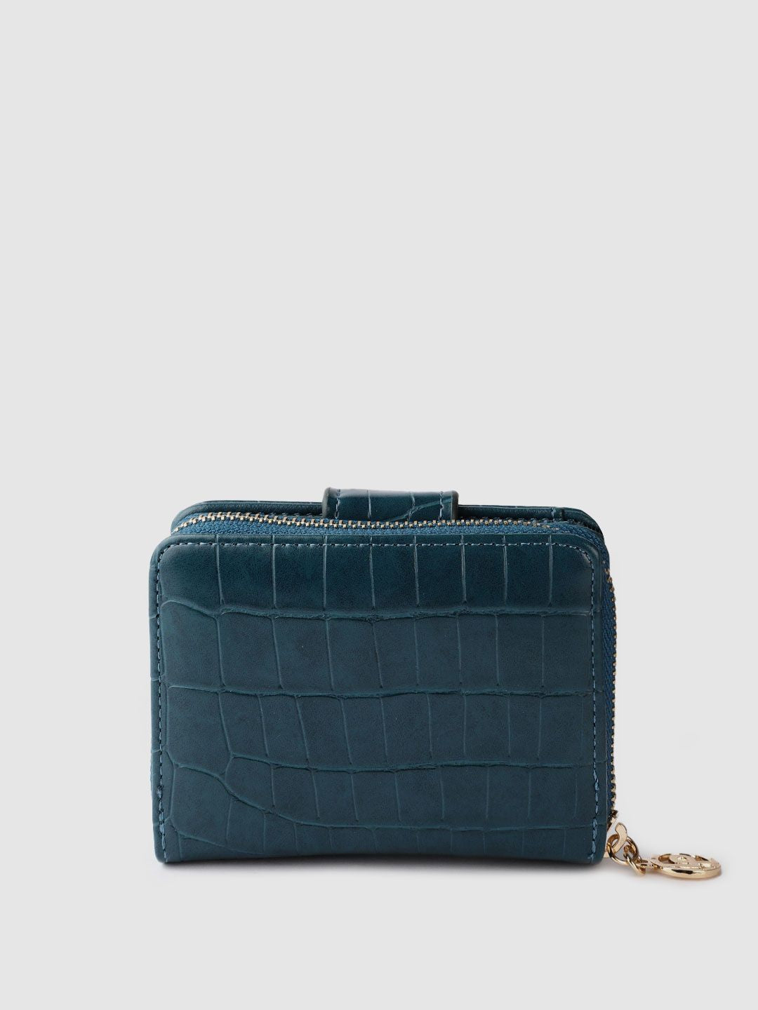 Lino Perros Women Teal Blue Croc Textured Two Fold Wallet