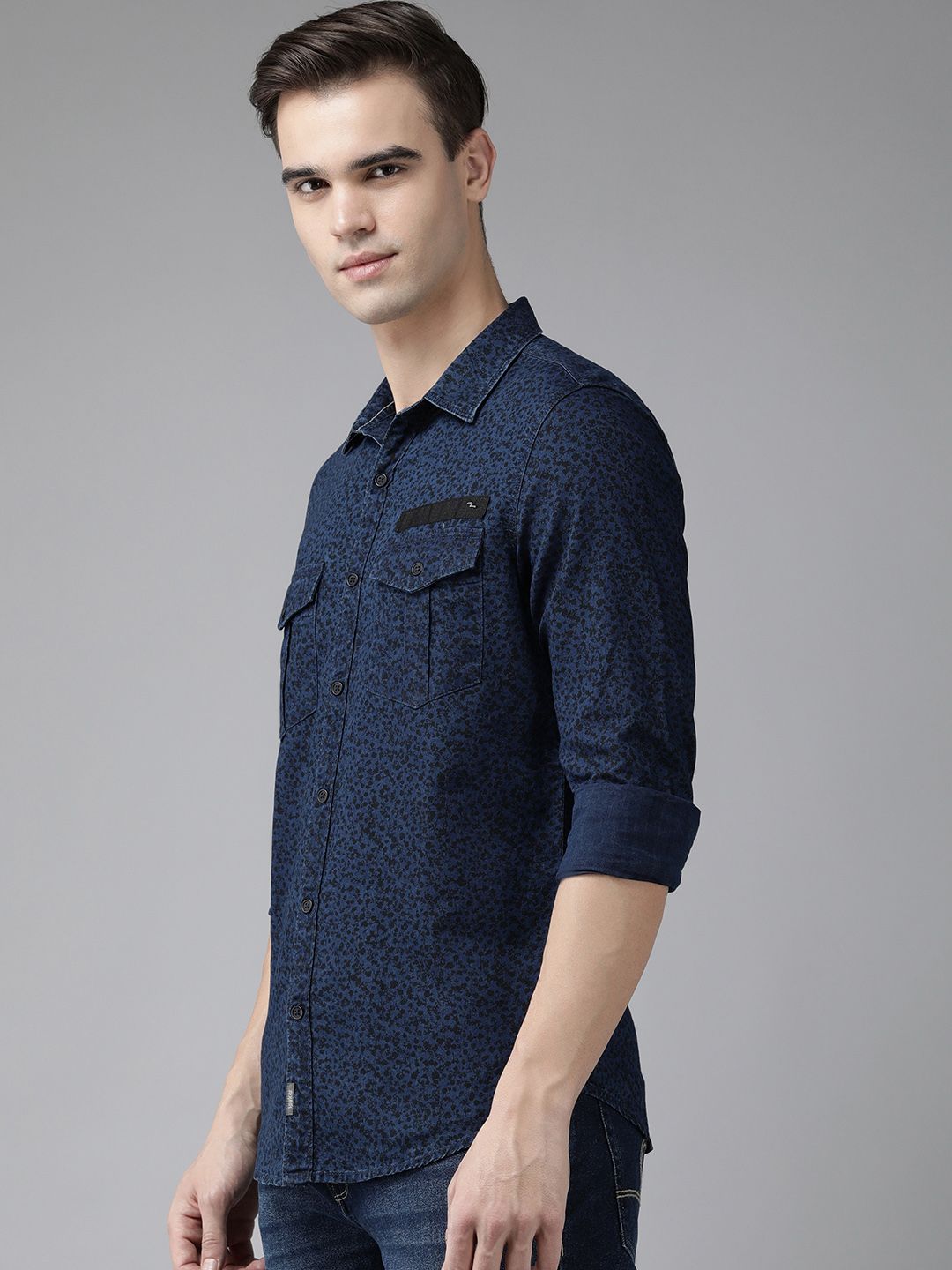 SPYKAR Men Pure Cotton Slim Fit Micro Ditsy Floral Printed Casual Shirt