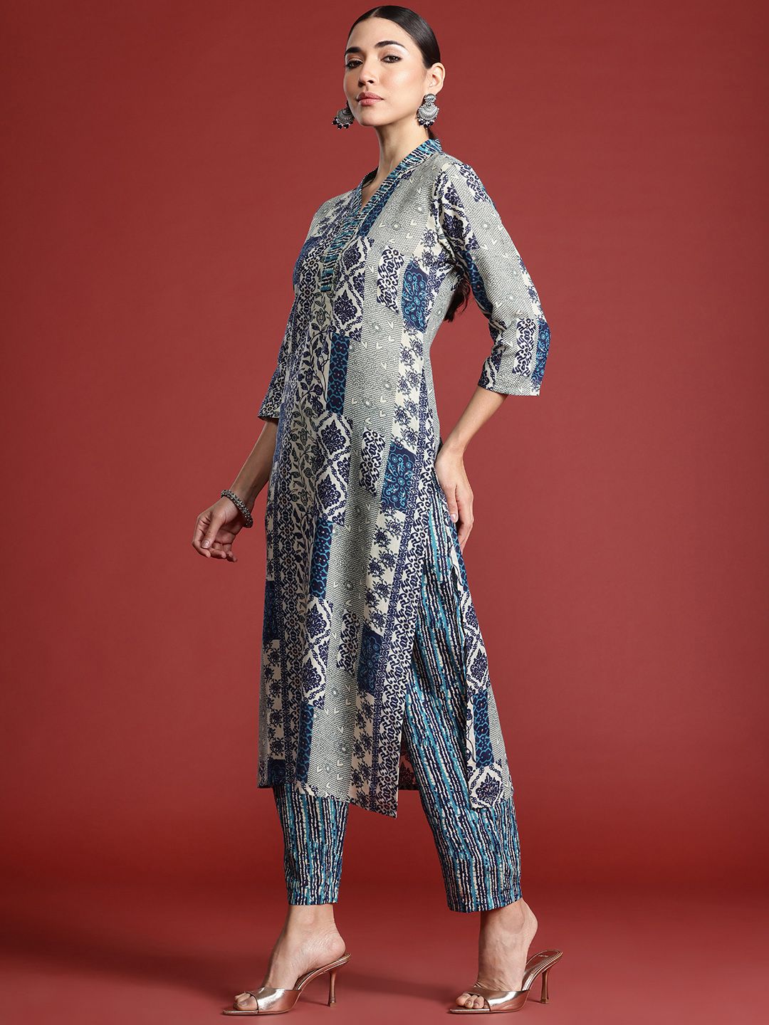 Indo Era Women Ethnic Motifs Printed Pure Cotton Kurta with Trousers & With Dupatta