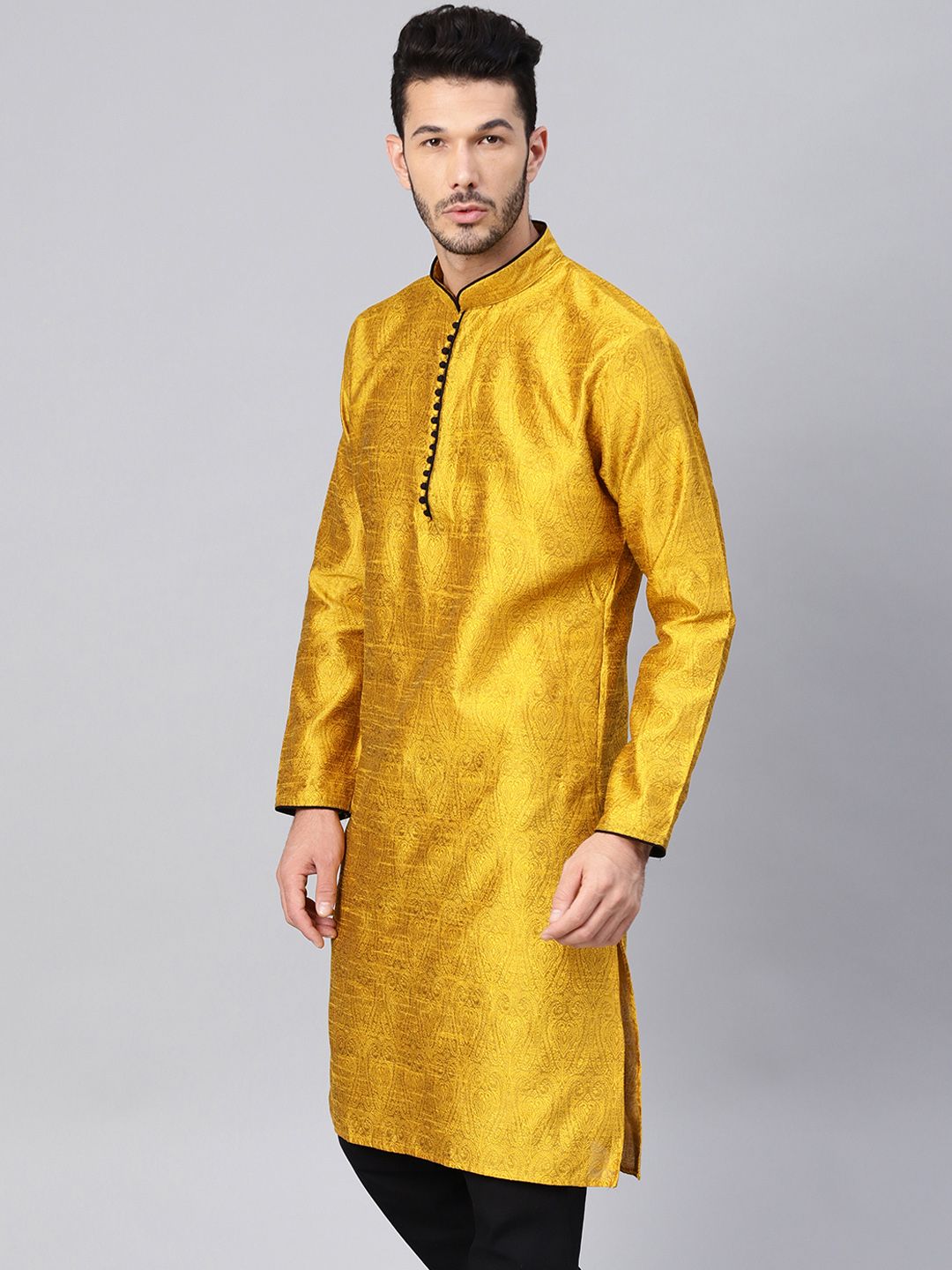 SOJANYA Lelaki Mustard Kurta Lurus Padat