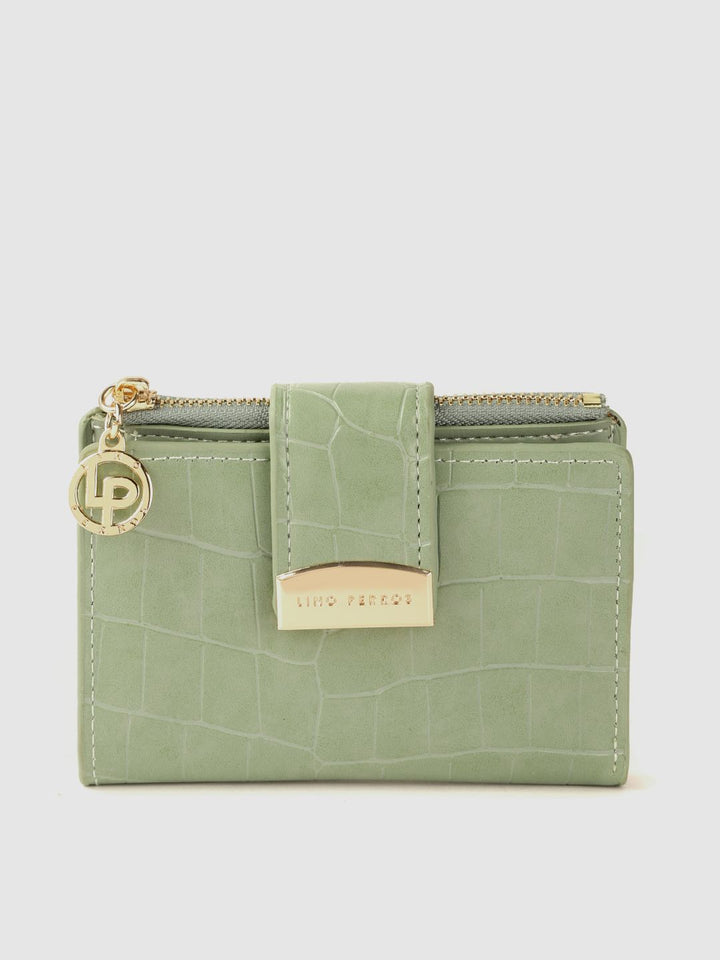 Lino Perros Women Sage Green Croc Textured Two Fold Wallet