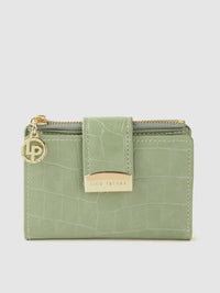 Lino Perros Women Sage Green Croc Textured Two Fold Wallet