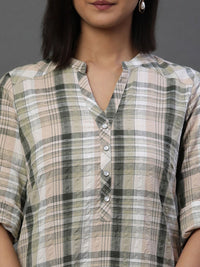 AURELIA Checked Mandarin Collar Pure Cotton Kurti