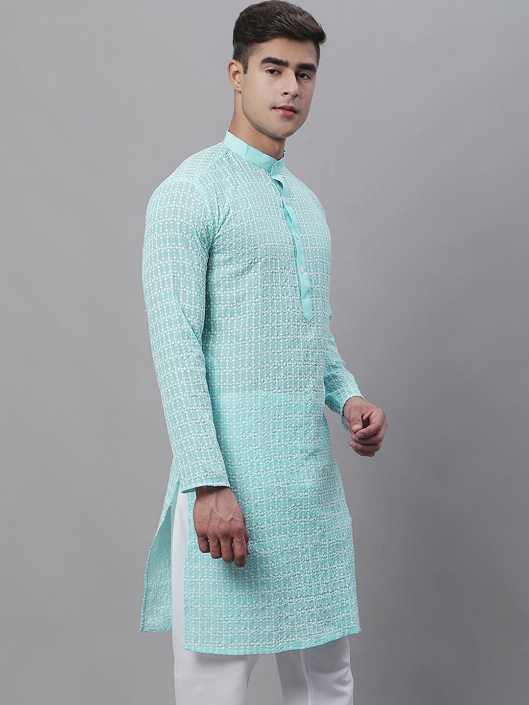 SOJANYA Embroidery Mandarin Collar Thread Work Pure Cotton Kurta