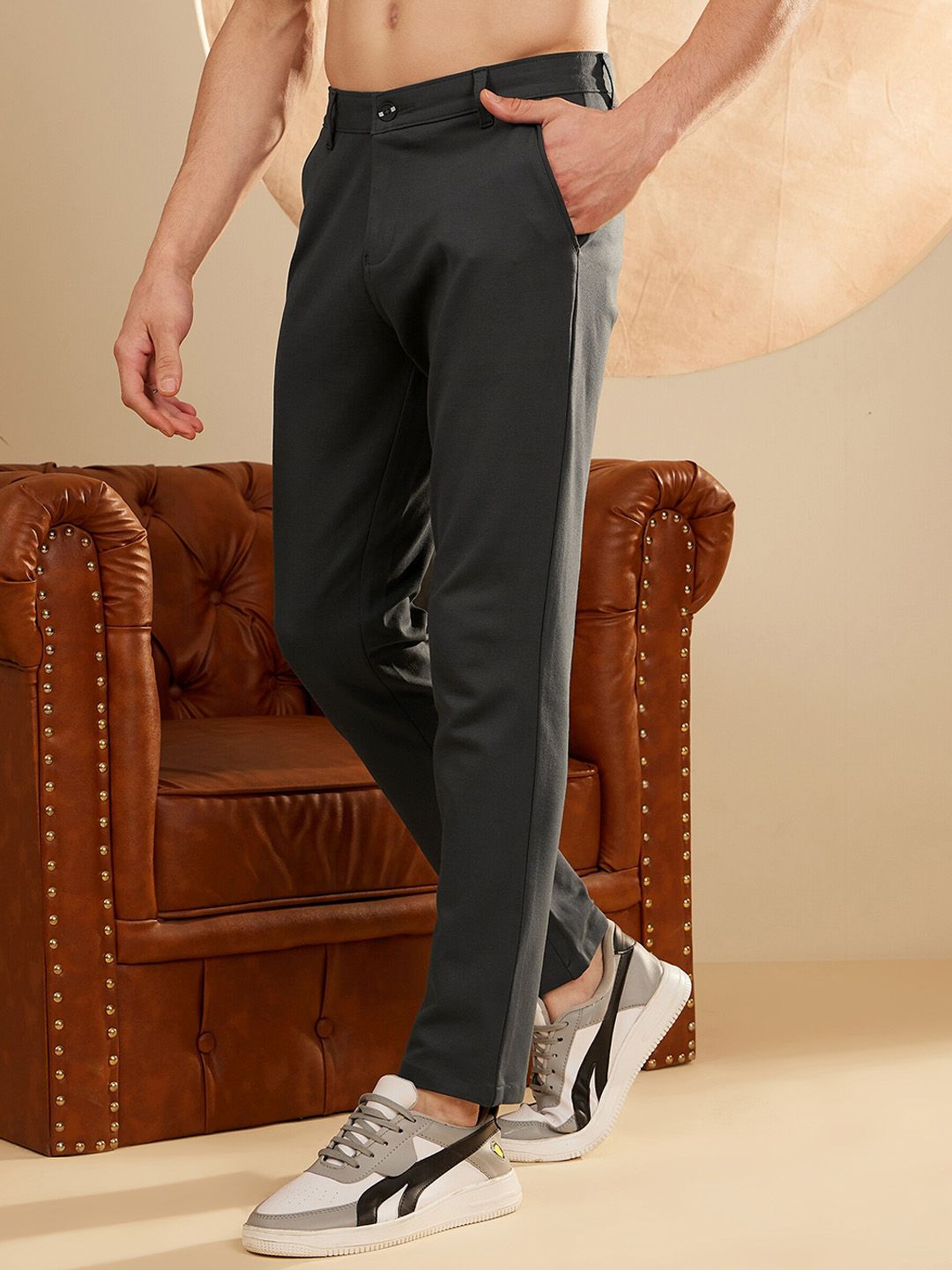 DENNISON Men Smart Tapered Fit Easy Wash 4-Way Lycra Trouser