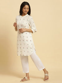 W Floral Embroidered Pure Cotton Straight Kurta