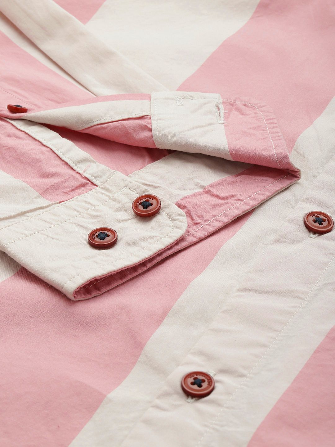 Mr Bowerbird Pure Cotton Collarless Striped Liberal Fit Casual Shirt