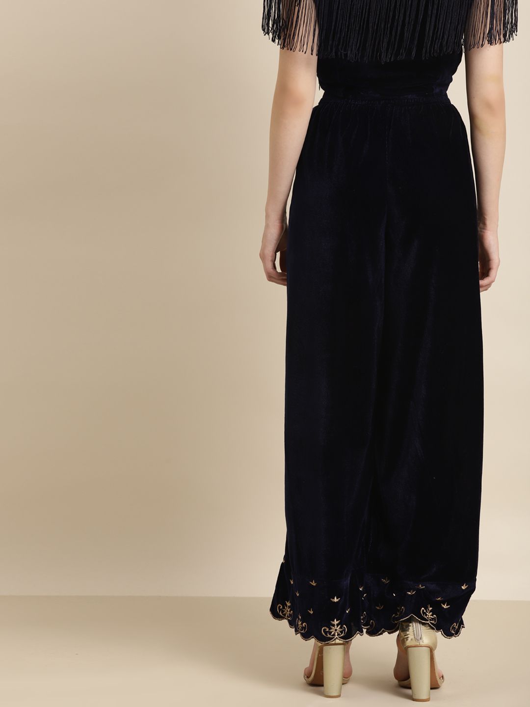Shae by SASSAFRAS Women Navy Blue Embroidered Parallel Trousers
