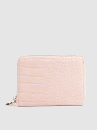 Lino Perros Women Peach-Coloured Croc-Textured Zip Around Wallet