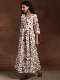 Libas Floral Printed V Neck Cotton Maxi Fit & Flare Dress