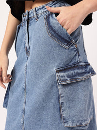 DressBerry City Chic Back Slit Cargo-Style Denim Midi Skirt