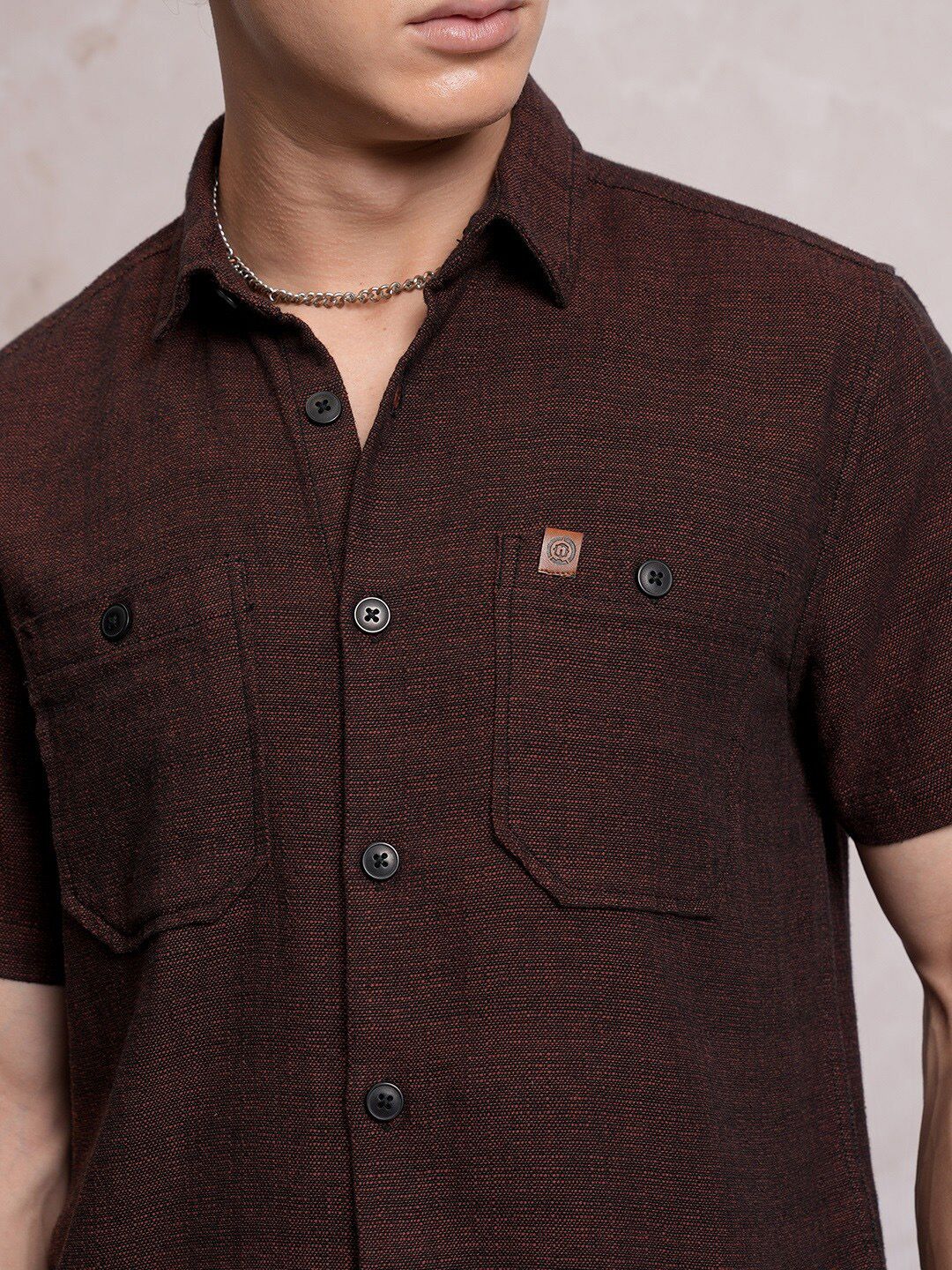 LOCOMOTIVE Textured Checked Utility Pocket Regular Shirt
