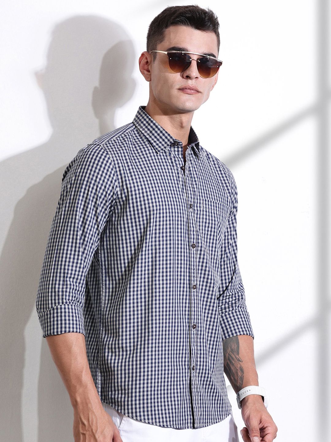 Thomas Scott Men Premium Gingham Checks Casual Shirt