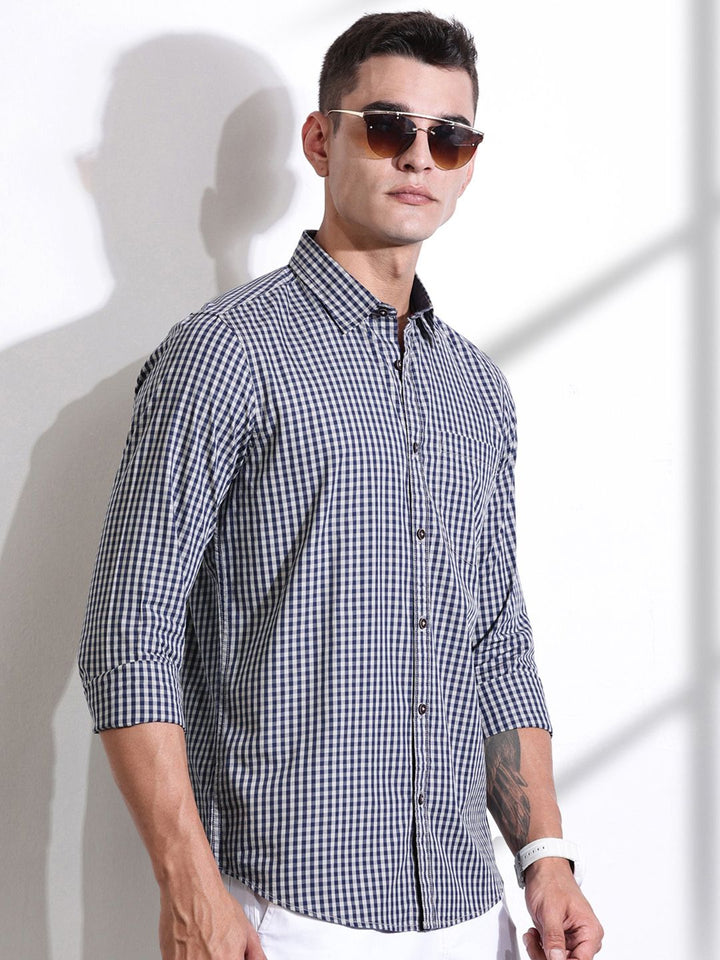 Thomas Scott Men Premium Gingham Checks Casual Shirt