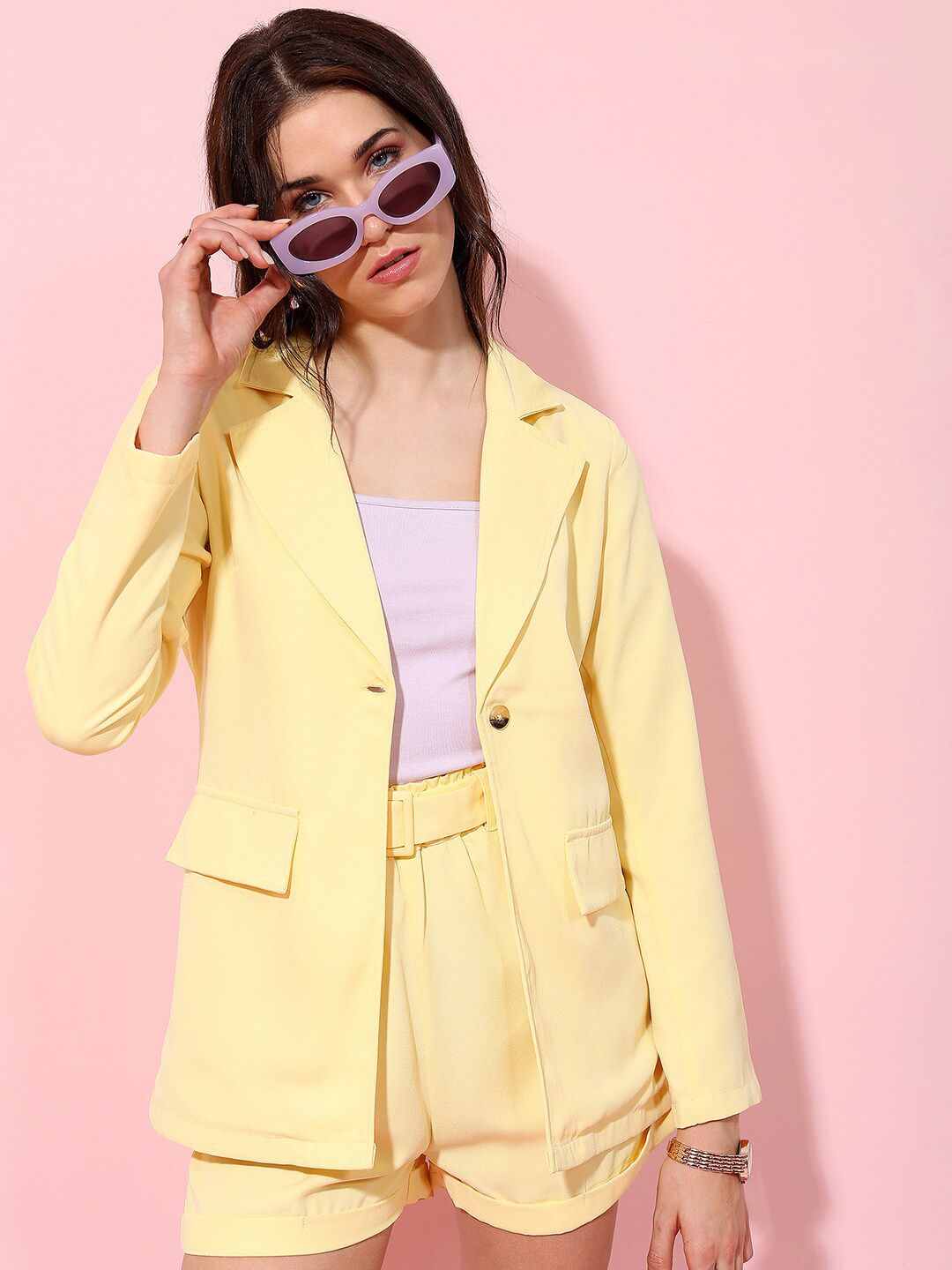Tokyo Talkies Single-Breasted Blazer With Matching Belted Shorts