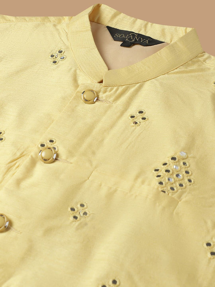 SOJANYA Ethnic Embroidered Sequinned Pure Cotton Kurta & Churidar With Nehru Jacket