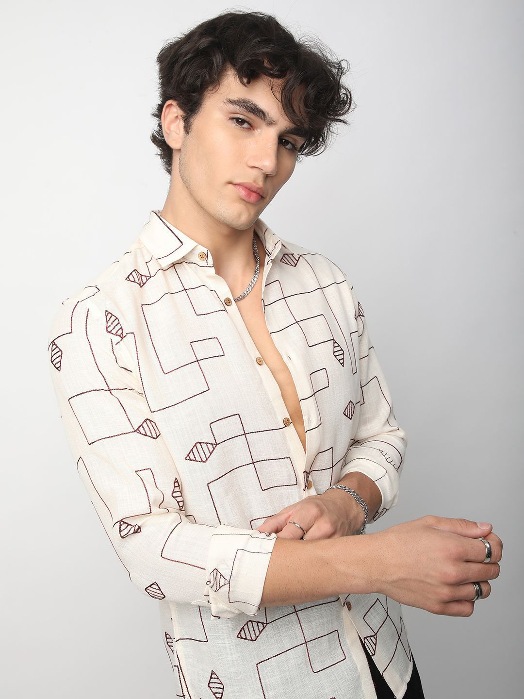 VASTRADO Men Classic Spread Collar Textured Cotton Slim Fit Casual Shirt