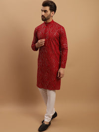 SOJANYA Motif Etnik Bersulam Kurta Kapas Tulen Labuci dengan Jaket Churidar & Nehru