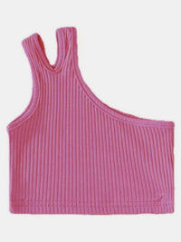 YK Girls Solid One Shoulder Sleeveless Crop Top