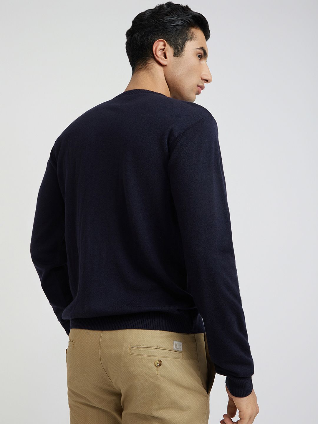 Raymond Men Blue Cable Knit Woolen Pullover
