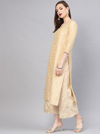 Libas Women Beige & Golden Self Design Kurta with Palazzos & Dupatta
