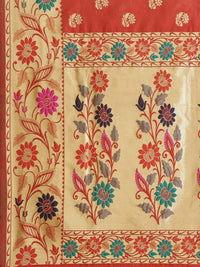 Saree mall Rust & Gold-Toned Floral Zari Silk Blend Handloom Sarees