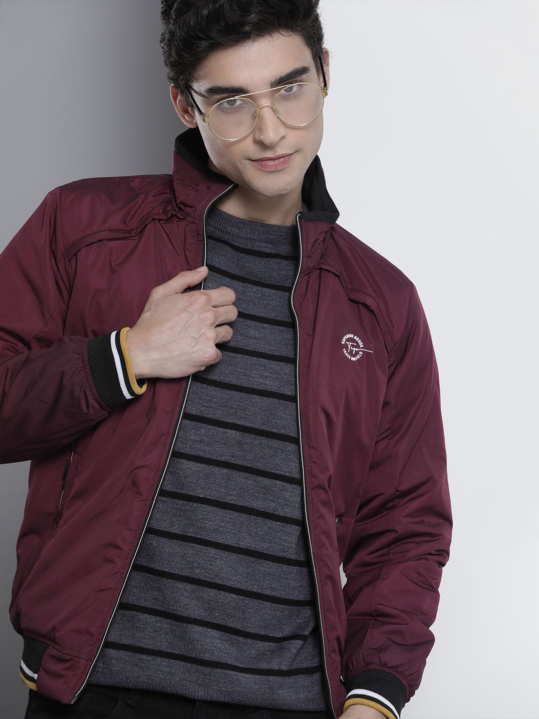 The Indian Garage Co Slim Fit High-Neck Zip-Front Bomber Jacket