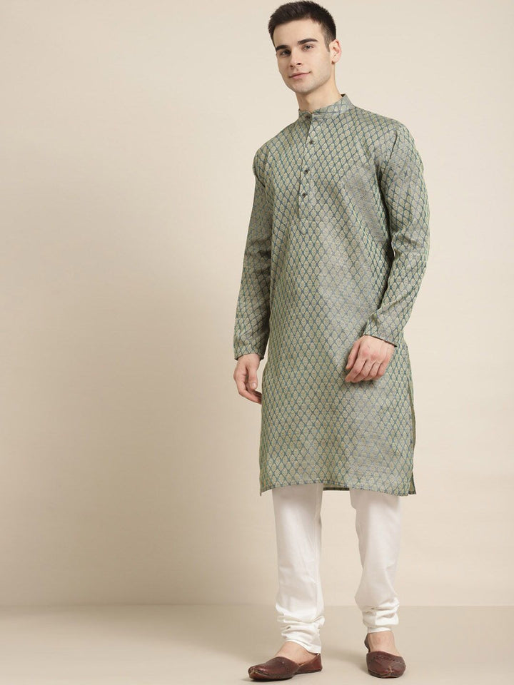 SOJANYA Ethnic Motif Woven Design Mandarin Collar Kurta With Churidar