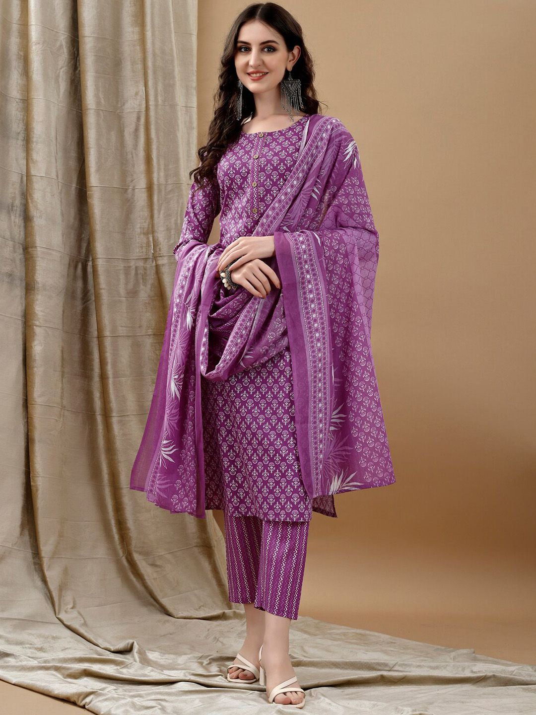 KALINI Women Ethnic Motifs Printed Regular Kurta with Trousers & Dupatta