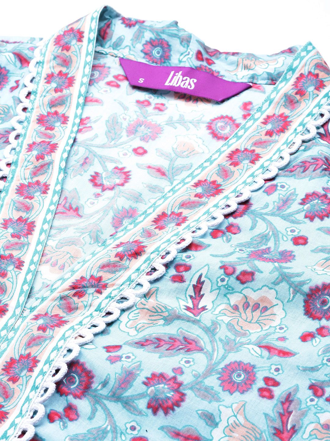 Libas Women Floral Printed Pure Cotton Kurta with Trousers & Dupatta