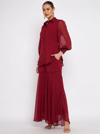 Antheaa Embellished Shirt Collar Long Sleeves Top & Sharara