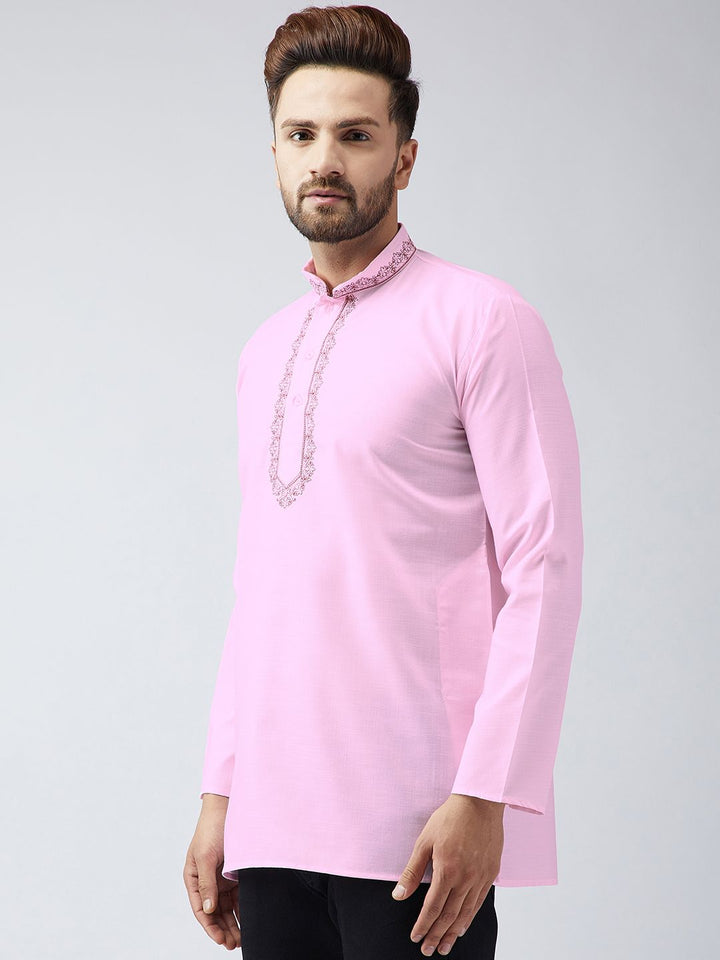 SOJANYA Men Pink Sulam Kurta Pendek