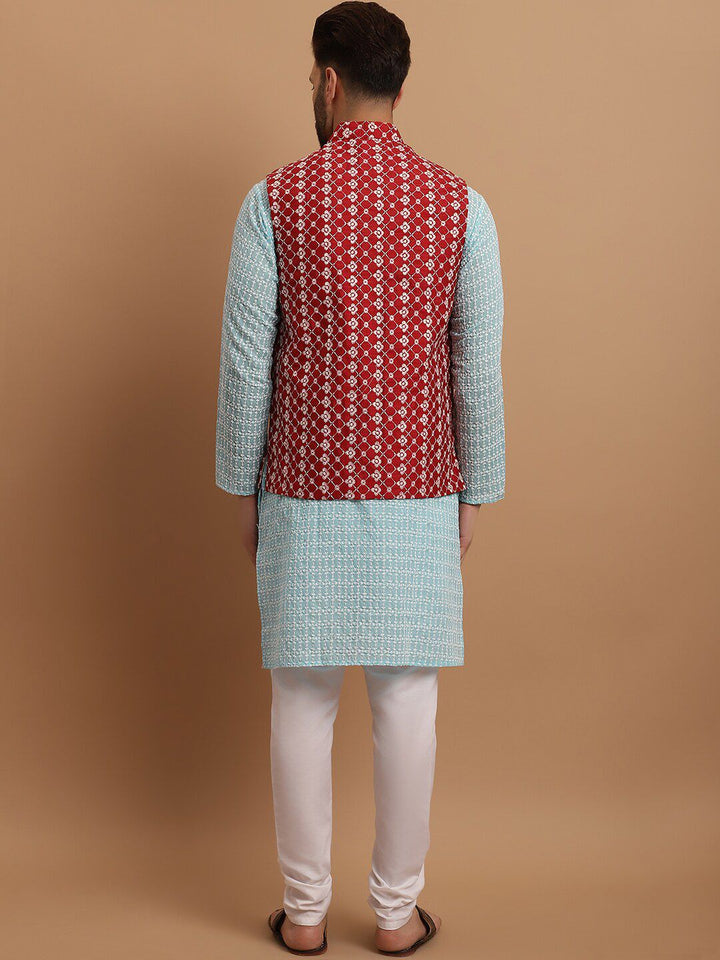 SOJANYA Floral Embroidered Pure Cotton Kurta With Pyjamas & Nehru Jacket