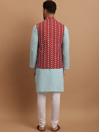 SOJANYA Floral Embroidered Pure Cotton Kurta With Pyjamas & Nehru Jacket