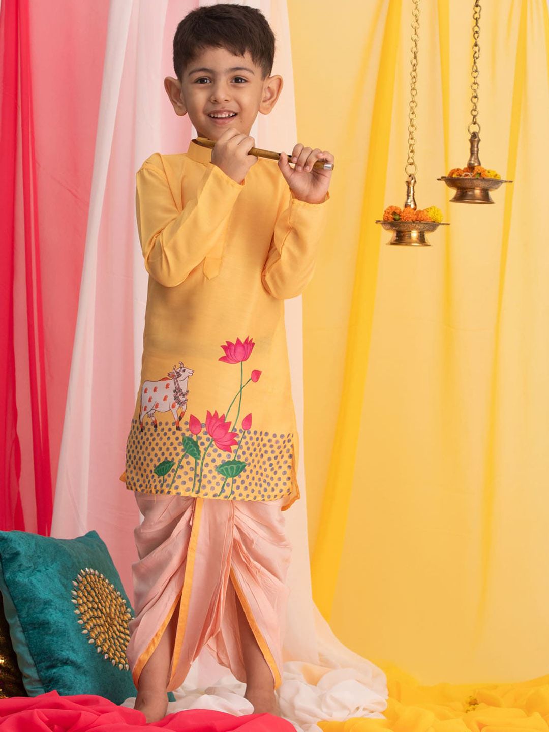 VASTRAMAY Boys Ethnic Printed Regular Kurta With Dhoti Pants