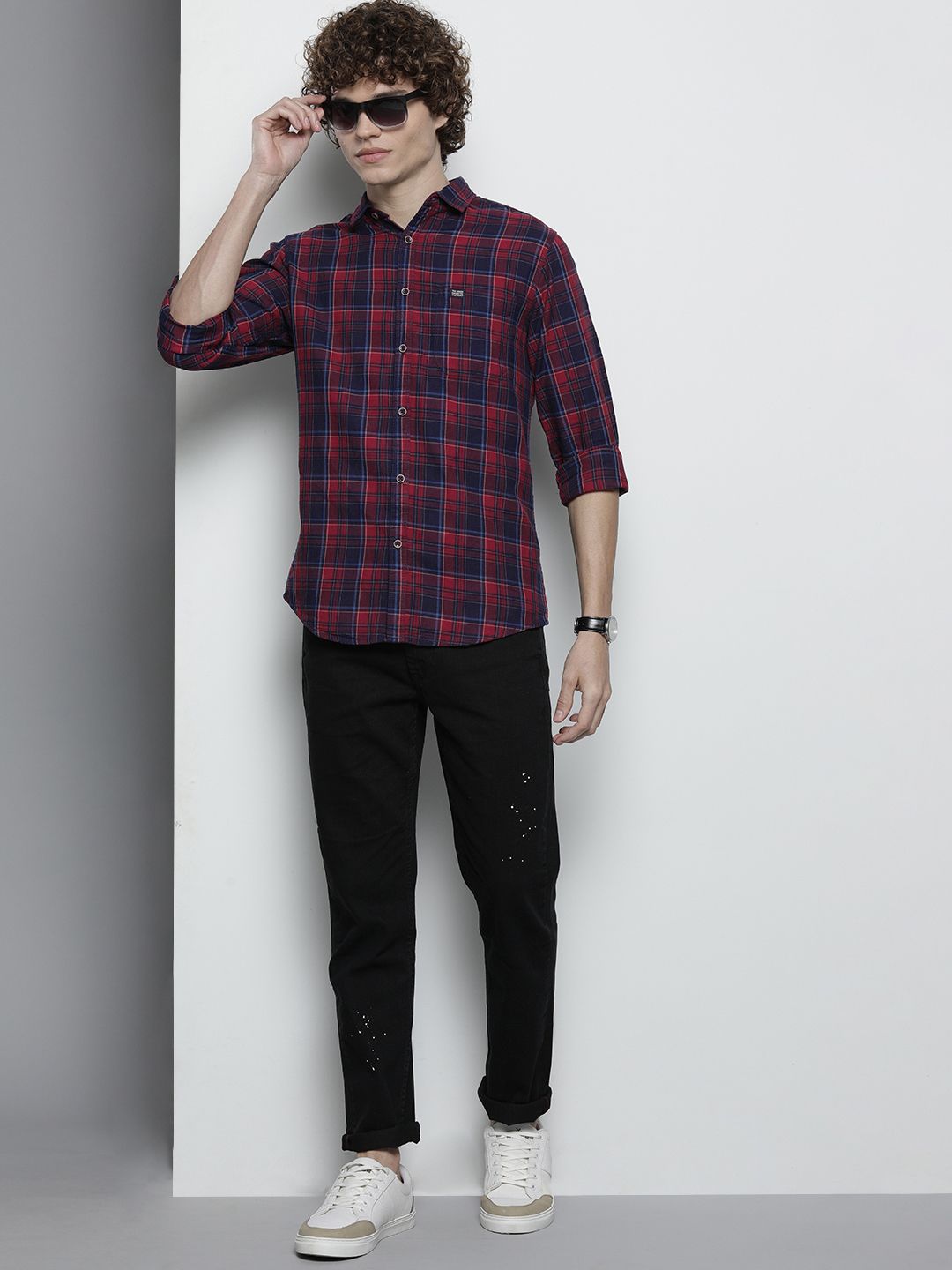 The Indian Garage Co Men Maroon Tartan Checked Casual Shirt
