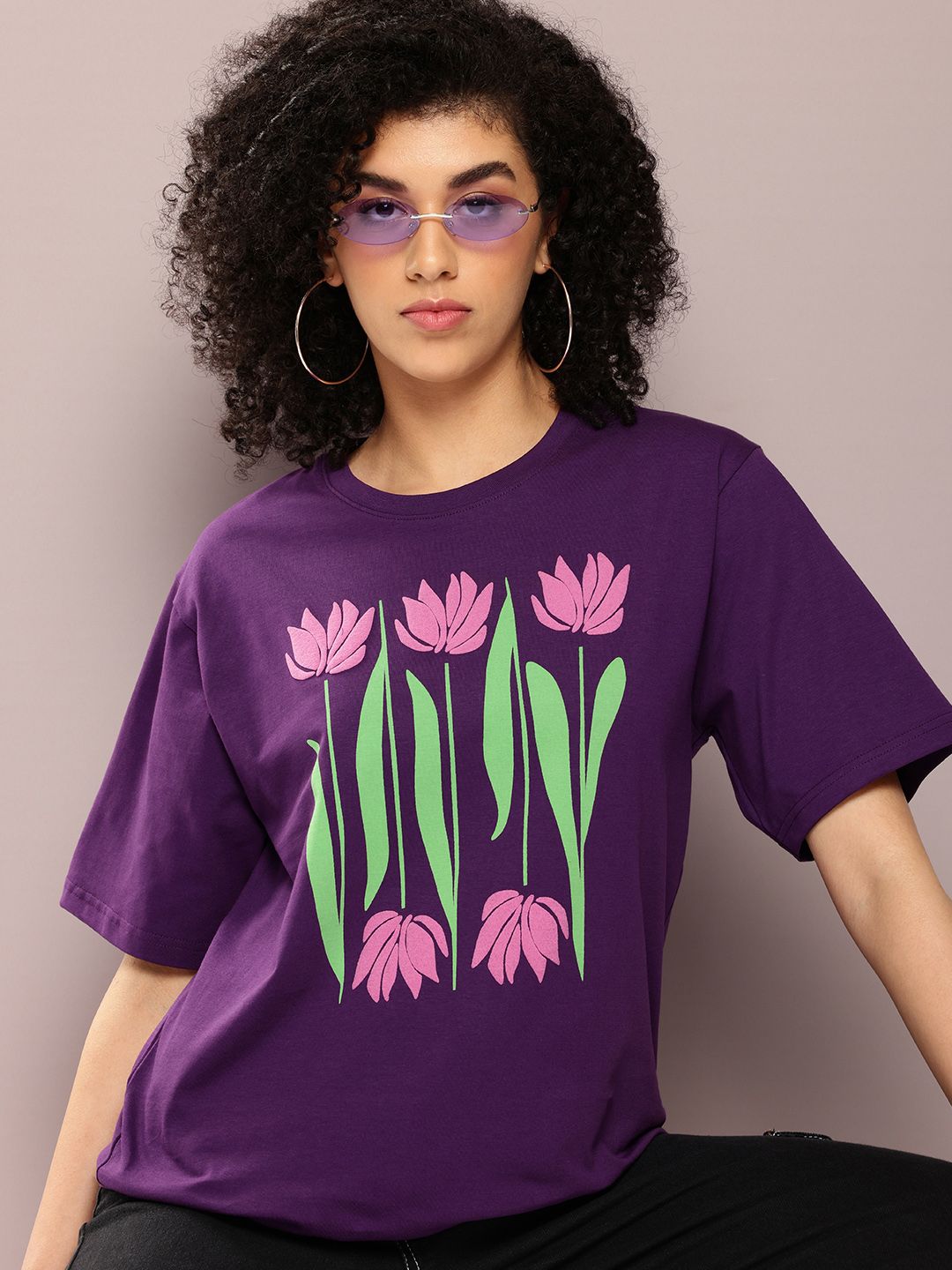 DILLINGER Women Graphic Printed Embossed Oversized T-shirt