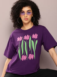 DILLINGER Women Graphic Printed Embossed Oversized T-shirt
