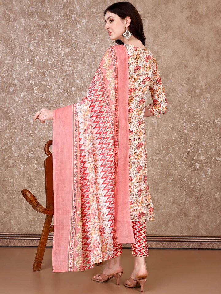 KALINI Floral Printed Regular Straight Kurta With Trousers & Dupatta