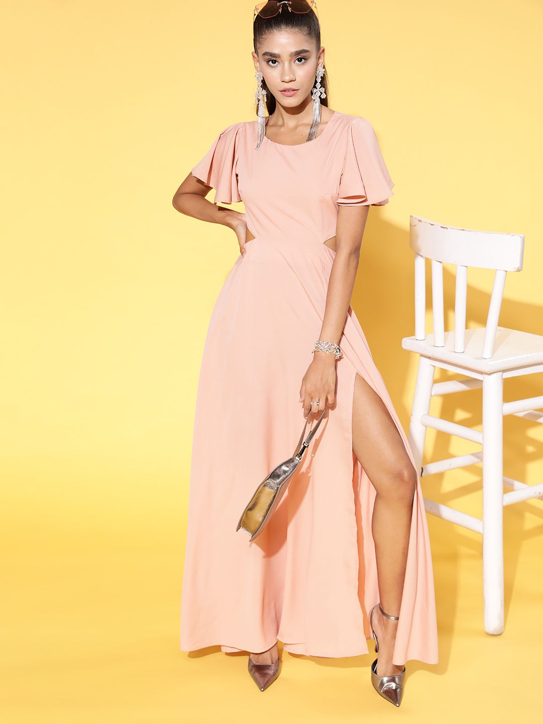 Berrylush Women Classic Pink Solid Cut Out Dress
