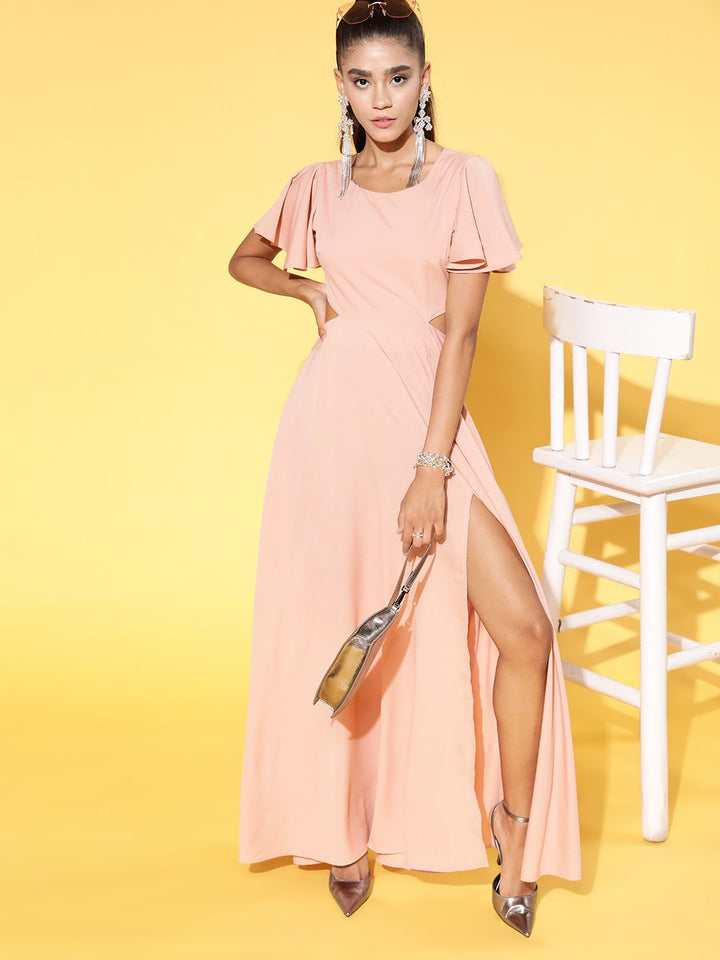 Berrylush Women Classic Pink Solid Cut Out Dress