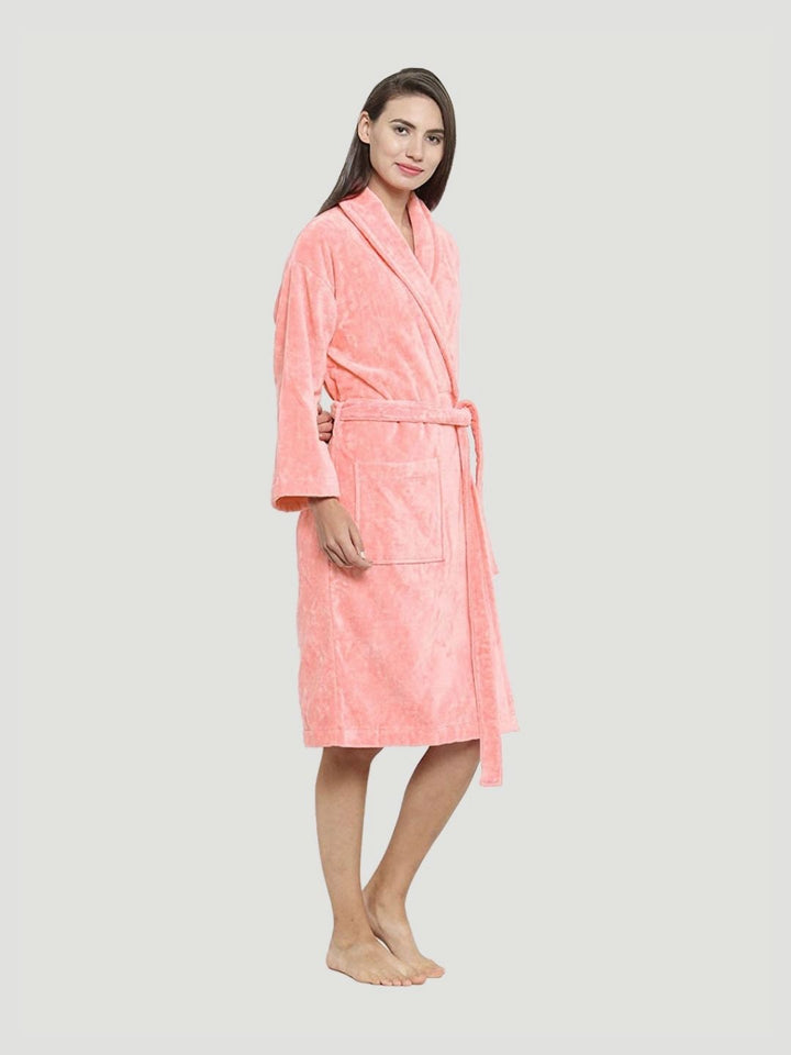 MYTRIDENT Women Peach Pure Cotton Bath Robe