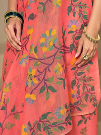 KALINI Orange Pure Cotton Woven Design Sarees
