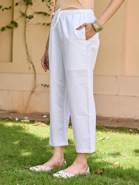 House of Chikankari Women White Cotton Solid Seluar